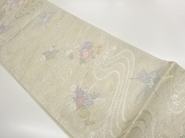 JAPANESE KIMONO / RO-RYUSUI / BOUQUET PATTERN WOVEN FUKURO OBI